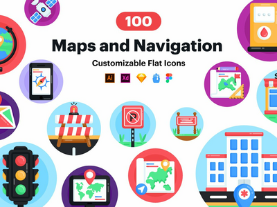 导航图标 - 100 个地图矢量图标(Navigation icon - 100 map vector icons)
