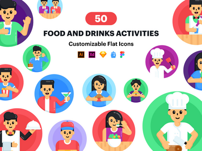 食品和饮料图标 - 50 个矢量图标(Food and Drinks Icons - 50 Vector Icons)