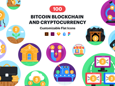 100 平 Cryptocurrency 矢量图标(100 Flat Cryptocurrency Vector Icons)