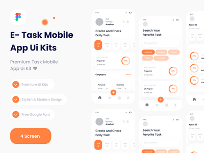 电子任务管理移动应用程序用户界面套件模板(e-task management mobile app ui kits template)