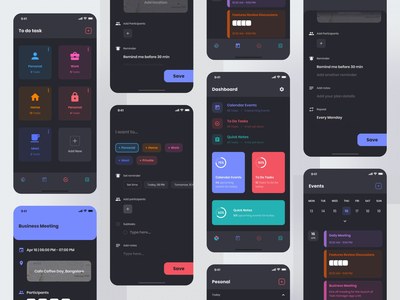 任务应用程序 UI 套件 - 黑屏 #3(Task App Ui Kit- Dark Screen #3)