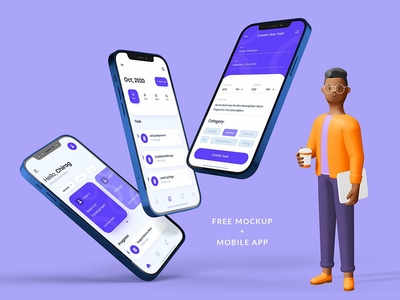 任务管理移动应用程序和样机(Task Management Mobile  App & Mockup)