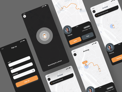 出租车应用深色 UI #2(Taxi App Dark UI #2)