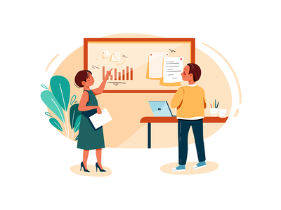 创业团队讨论成长报告(Startup team discussing growth report)