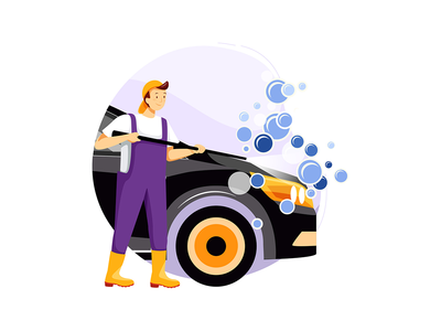 机械师用高压水洗车(Mechanic washing the car with high pressure water)