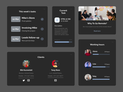 团队管理仪表板组件深色主题(Team Management Dashboard Components Dark Theme)