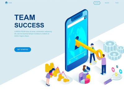 团队成功等距登陆页面模板(Team Success Isometric Landing Page Template)