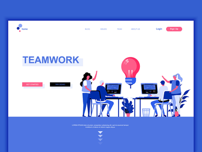 团队合作平面登陆页面模板(Teamwork Flat Landing Page Template)