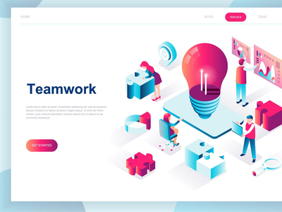 团队合作等距登陆页面(Teamwork Isometric Landing Page)