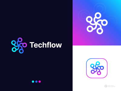 Techflow 标志设计-旋转标志-现代标志设计模板(Techflow Logo Design - Rotational Logo - Modern Logo Design Template)