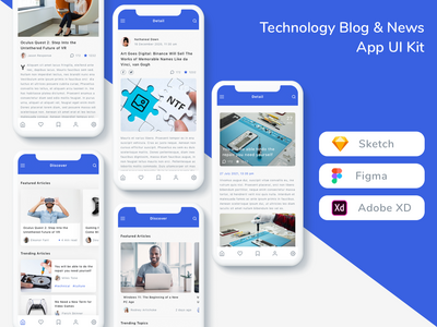 技术博客和新闻应用程序 UI 套件(Technology Blog & News App UI Kit)