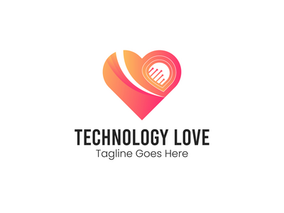 技术爱标志设计矢量模板(Technology Love Logo Design Vector Template)