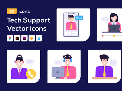 80 平客户支持矢量图标(80 Flat Customer Support Vector Icons)
