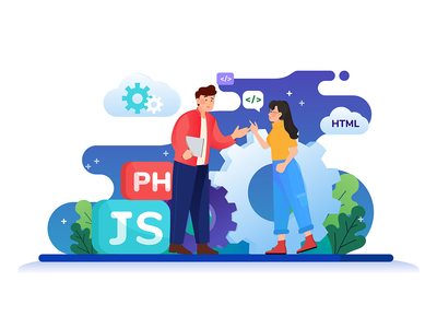 男人正在和女人解释编程语言的工作原理(Man is explaining with woman how programming language works)