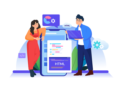 男人和女人正在谈论移动应用程序开发(Man and woman are talking about mobile app development)