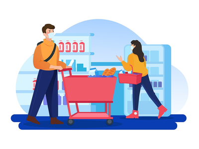 商场里戴口罩购物的人(People wearing mask shopping in the mall)