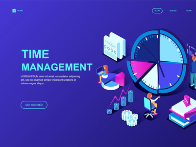 时间管理等距登陆页面模板(Time Management Isometric Landing Page Template)