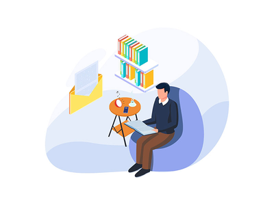 男人喜欢看书、听音乐来休息他的工作时间。(Man enjoy breaking time of his work with reading book, listen music.)