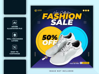 鞋子销售促销帖子广场社交媒体帖子模板(Shoe sales promo post square social media post template)