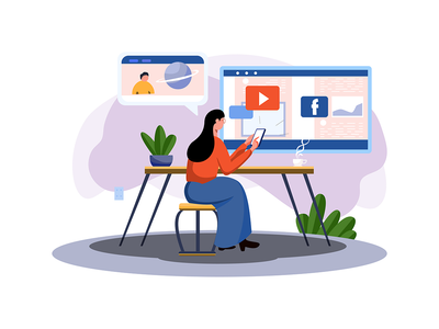 在手机上看新闻插画(Watching news on mobile Illustration)