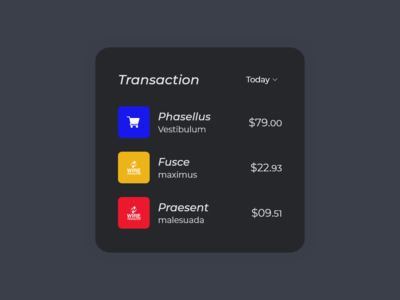 交易卡 UI 深色(Transaction Card UI Dark)