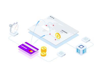 在 Blockchain 等距插图上转账(Transfers Money on Blockchain Isometric Illustration)
