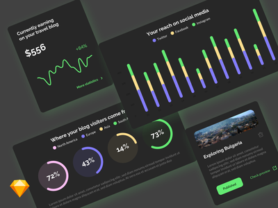 旅行仪表板组件深色(Travel Dashboard Components Dark)
