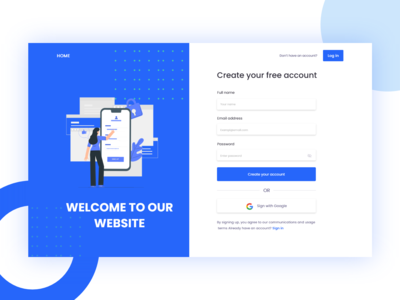 网站注册 UIUX 设计理念-登陆页面注册屏幕(Website Sign Up UIUX design concept - Landing page Register screen)