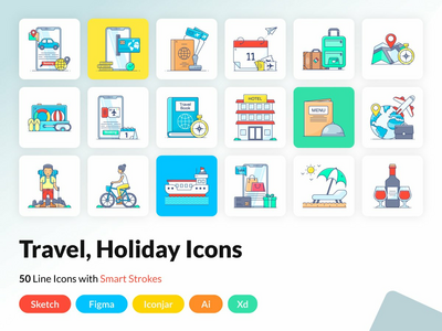 夏季假期平面轮廓矢量(Summer Holidays Flat Outline Vectors)