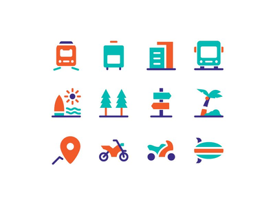 旅行冒险旅游图标集矢量图(Travel adventure tour icon set vector illustration)