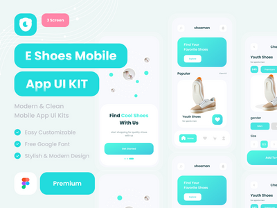E鞋移动应用程序UI套件模板应用程序(E Shoes Mobile App Ui kits Template App)