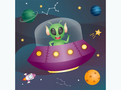 太空星系中的可爱外星人。矢量图(Cute alien in the space galaxy. vector illustration)