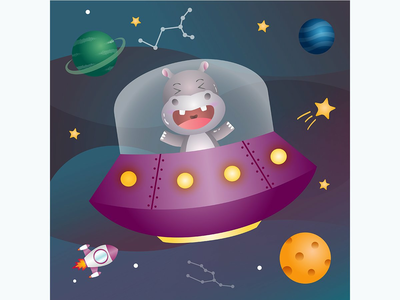 太空星系中的可爱河马(a Cute hippo in the space galaxy)