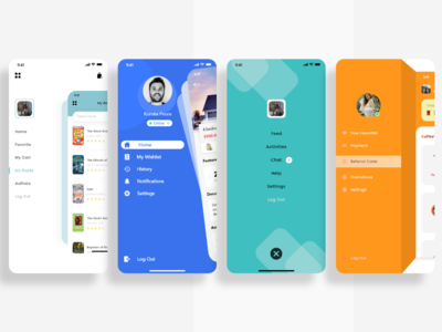 幻灯片菜单 UI 套件（幻灯片菜单案例的 4 个选项）(Slide menu UI Kit (4 options for Slide menu case))