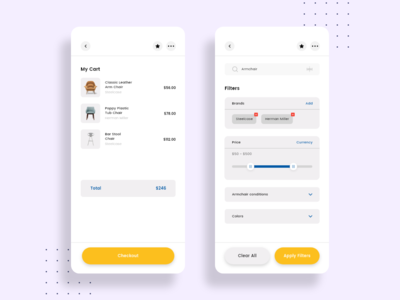 移动应用程序的“我的购物车”和“过滤器”屏幕(My cart and Filter screens for mobile app)