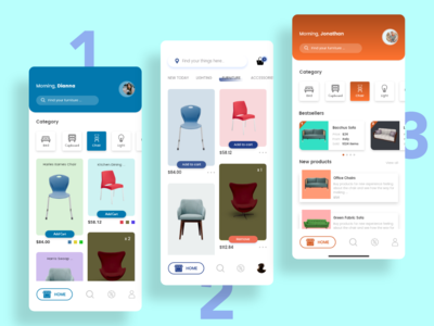 带有 3 个选项的家具应用程序的主屏幕(Home screen for Furniture app with 3 options)