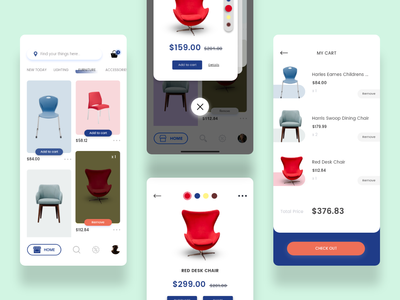家具 UI 套件概念屏幕(Furniture UI Kit concept screens)