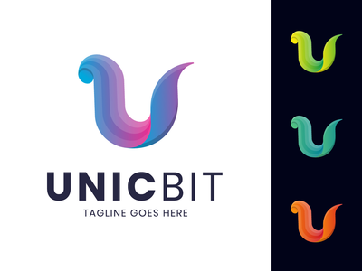 具有 4 种颜色变化的 U 字母徽标模板(U letter logo template with 4 color variations)