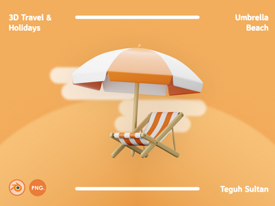 3D 旅行和假期插图包 - 伞海滩(3D Travel and Holidays Illustration Pack - Umbrella Beach)