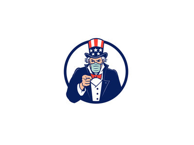 山姆大叔戴着面具指着吉祥物(Uncle Sam Wearing Mask Pointing Mascot)