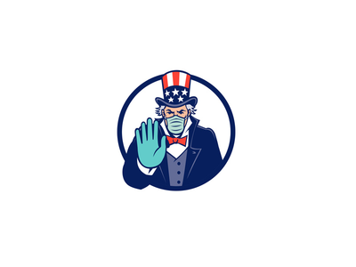 山姆大叔戴面具停止手势吉祥物(Uncle Sam Wearing Mask Stop Hand Signal Mascot)