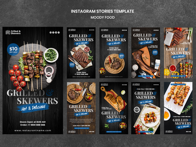 烤串餐厅 instagram 故事模板免费 Psd(Grilled skewers restaurant instagram stories template Free Psd)