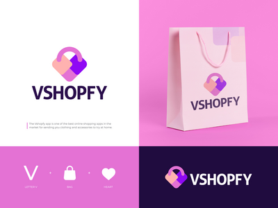 Vshopfy 在线购物应用程序徽标品牌(Vshopfy online shopping app logo branding)