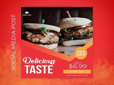 美味的食物折扣社交媒体 Psot 模板设计(Delicious Food Discount Social Media Psot Template Design)