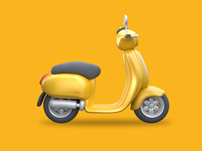 黄色滑板车卡通风格 3D 渲染(Yellow Scooter Cartoon Style 3D Rendering)