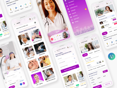 具有在线医生咨询移动应用程序 UI 套件的皮肤护理诊所(Skin Care Clinic with Online Doctor Consultation Mobile App UI Kit)