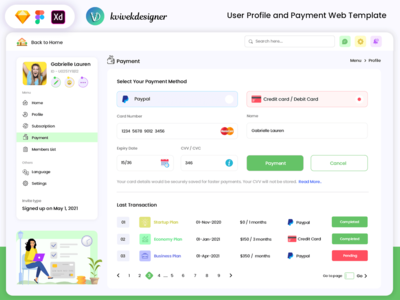 用户资料和支付网页设计模板(User Profile and Payment Web Design Template)
