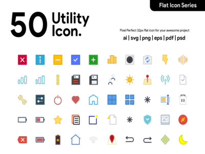 50 实用程序平面图标(50 Utility Flat Icon)