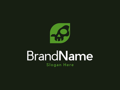 骷髅叶绿色可怕的创意标志矢量(Skull leaf green scary creative logo vector)