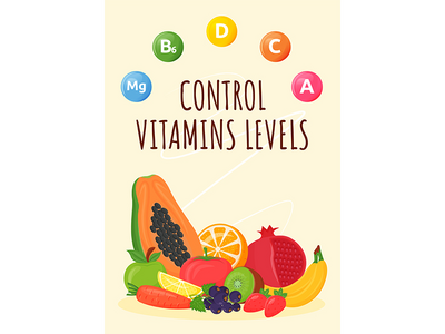 控制维生素水平海报平面矢量模板(Control vitamins levels poster flat vector template)